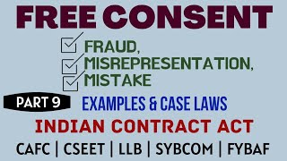 Fraud  Misrepresentation  Mistake  Free Consent  Indian Contract Act  Caselaws  Example [upl. by Lilli]