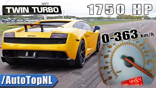 1750HP Lamborghini Gallardo TWIN TURBO 0363KMH 12 MILE by AutoTopNL [upl. by Won955]