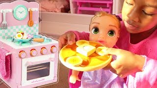 Kitchen Playset amp Food  Baby Doll cooking and serving [upl. by Innos818]