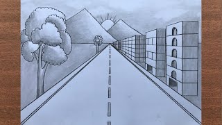 How to Draw a City Road Scenery in 1Point Perspective [upl. by Eyaj196]