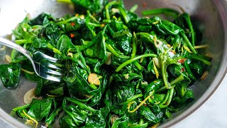 Perfect Sauteed Spinach Recipe with Garlic [upl. by Drahnreb]