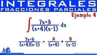 Integración por fracciones parciales  Ejemplo 4 Factores lineales diferentes [upl. by Bluh]