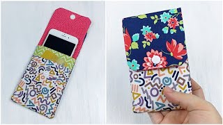 Simple phone case pouch from fabric tutorial  How to make a smartphone pouch [upl. by Katt21]