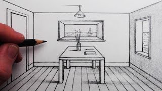 How to Draw a Room in 1Point Perspective for Beginners [upl. by Natsrik]